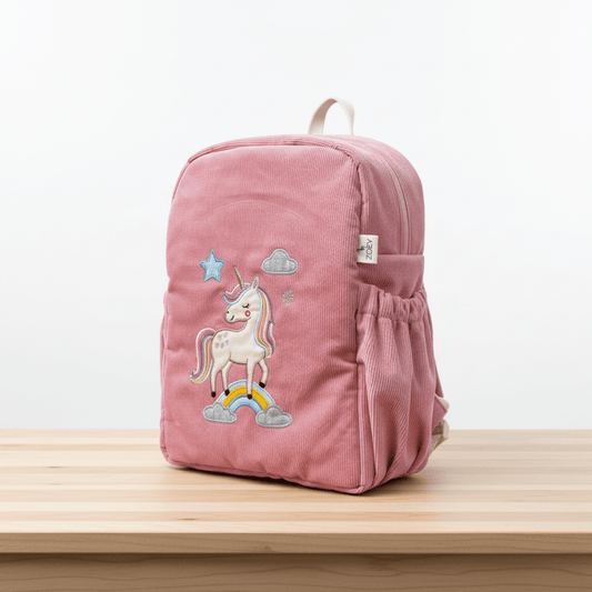 Unicorn Charm Personalised School Bag, Hand-Embroidered
