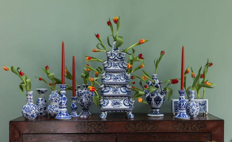 Casa by Josephine Jenno decorative blue and white vases with tulips