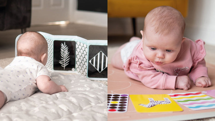 Babies playing with Priya & Peanut sensory toys and sensory cards