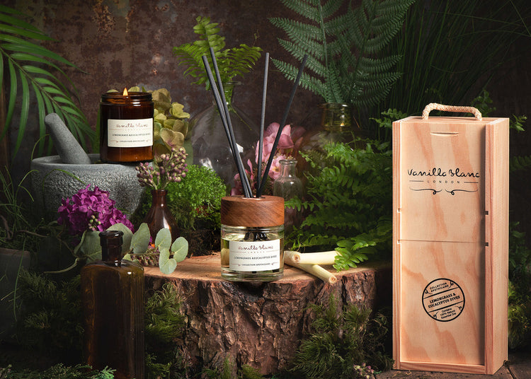 Vanilla Blanc natural luxury candle and reed diffuser with wooden gift box