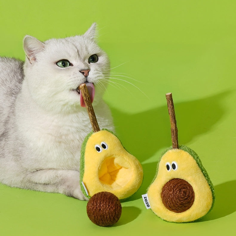 zeze Avocado Silvervine Cat Toy — Plush Avocado with Hemp Ball and Chew Stick