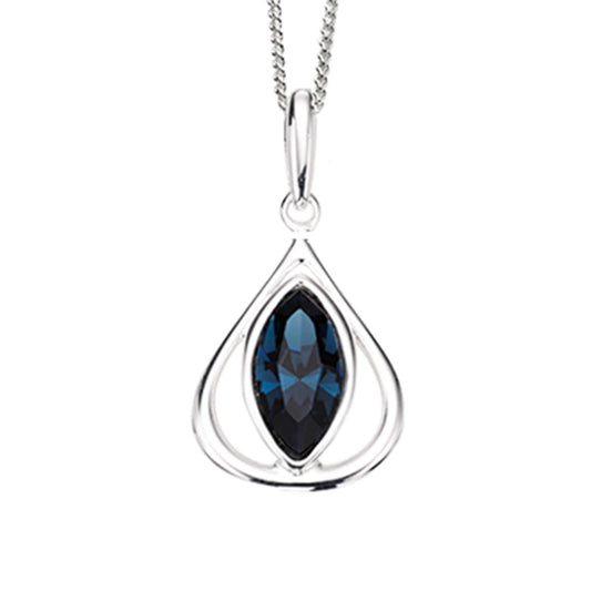 Beginnings Open Teardrop Pendant With Montana Blue Crystal