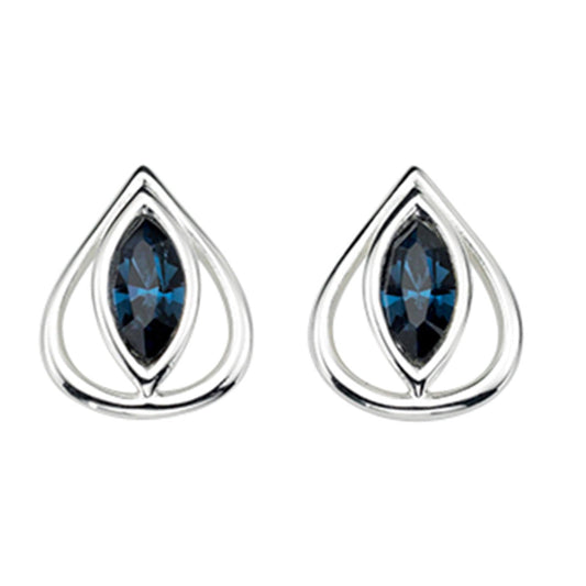 Beginnings Open Teardrop Stud Earrings With Montana Blue Crystals