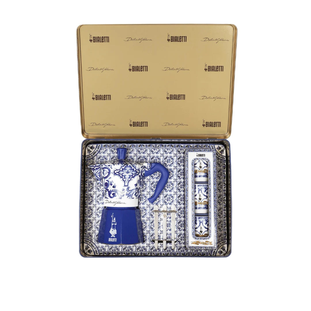 Bialetti X Dolce&Gabbana Blue Mediterranean Gift Set (6 cup Moka and Stirrer set)