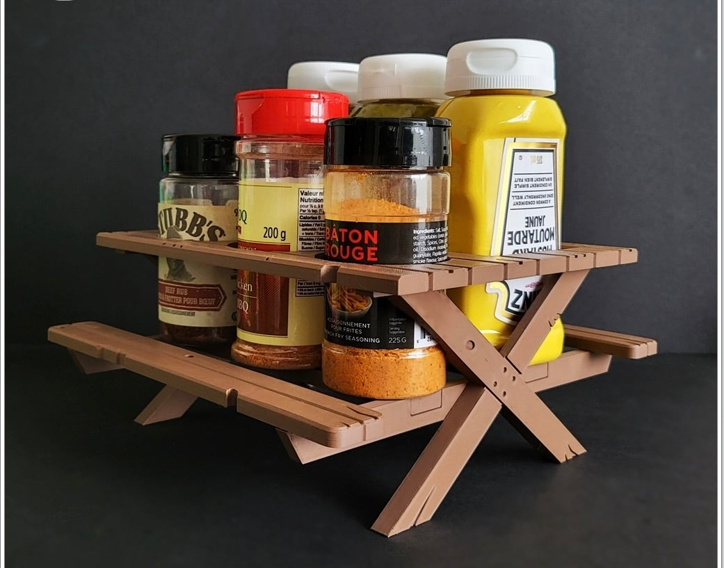 BBQ Picnic Table Sauce and Spice Rack | BBQ Gift | Garden Decor | BBQ Utilities | Outdoor Dining | Optional Dipping & Olive Pots | Gift For Dad
