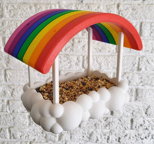 3D Printed Rainbow Cloud Hanging Bird Feeder | Garden Decor | Bird Lover Gift