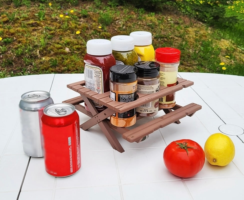 BBQ Picnic Table Sauce and Spice Rack | BBQ Gift | Garden Decor | BBQ Utilities | Outdoor Dining | Optional Dipping & Olive Pots | Gift For Dad