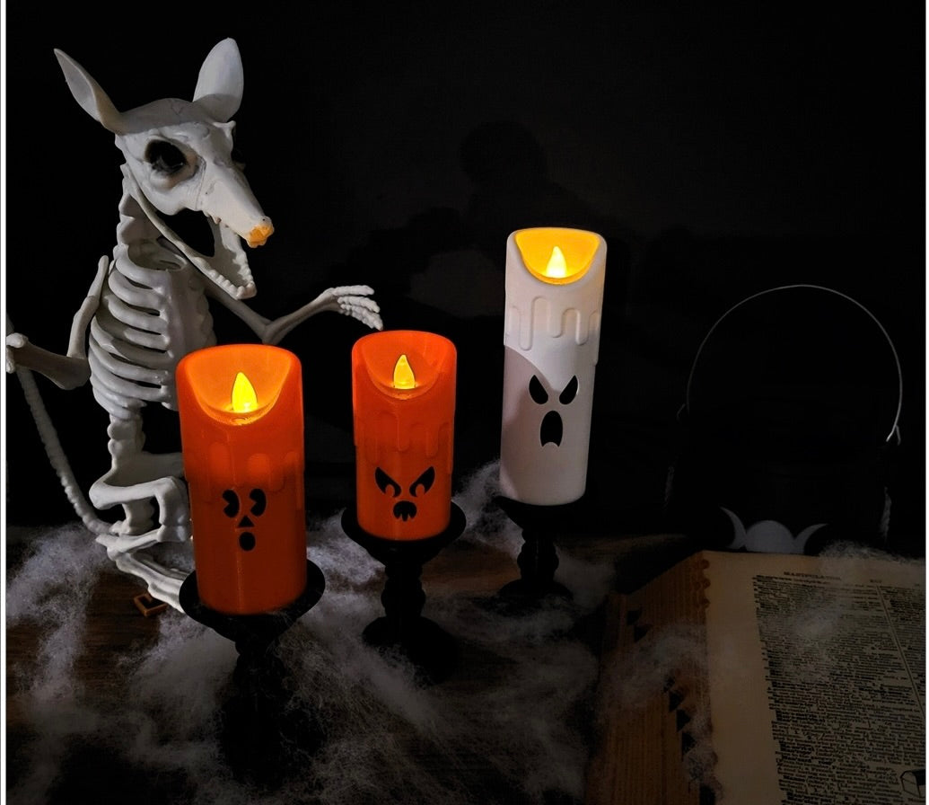 Halloween Spooky Candle Set | LED Flameless Candles | Halloween Home Decor | Trick or Treat Display | Pumpkin Ghost Decor
