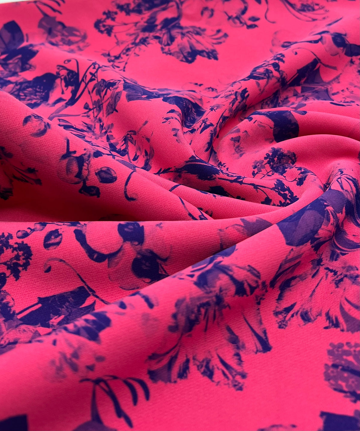 Hot Pink Purple Floral Compact Crepe Fabric 2 Way Stretch