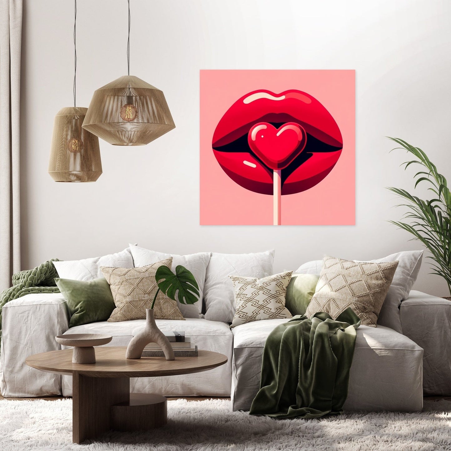 Flat Illustration Red Lips Canvas