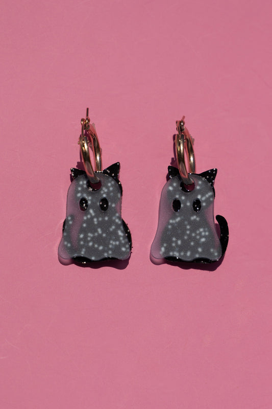 Ghost Cat Hoop Earrings