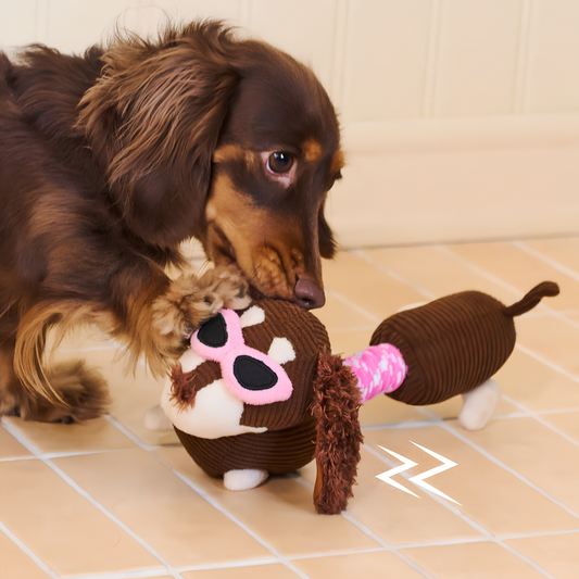 zeze Monica Rope Toy (Small) — Corduroy Plush Dog Toy with Squeaker and Rope