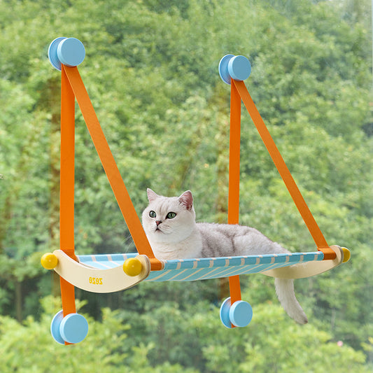 zeze Striped Hanging Cat Hammock — Suction-Cup Window Perch