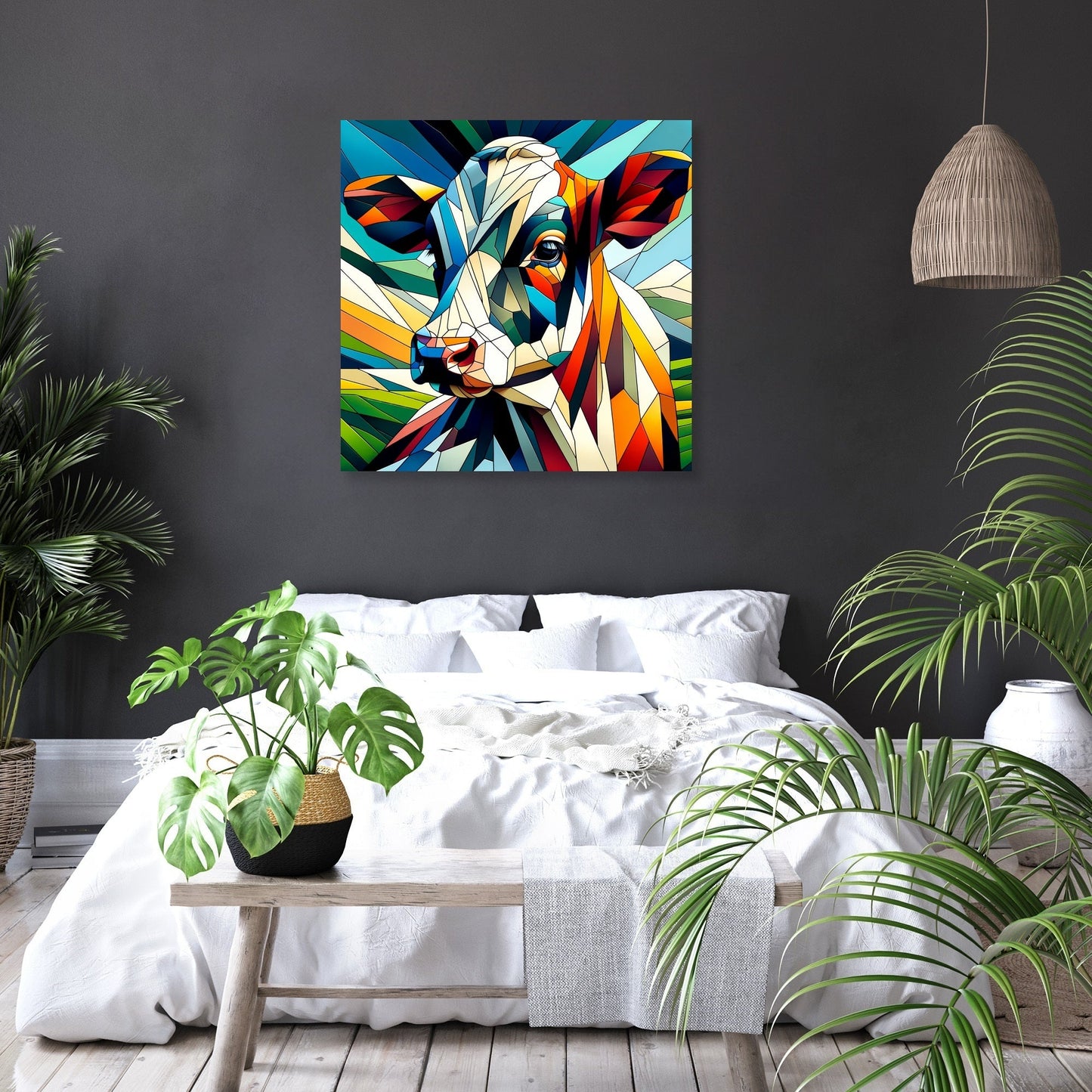 Cubist Contrast Cow Canvas