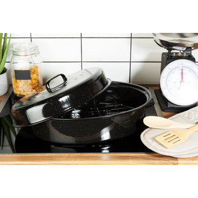 Carvara Black Enamel Large Casserole Dish