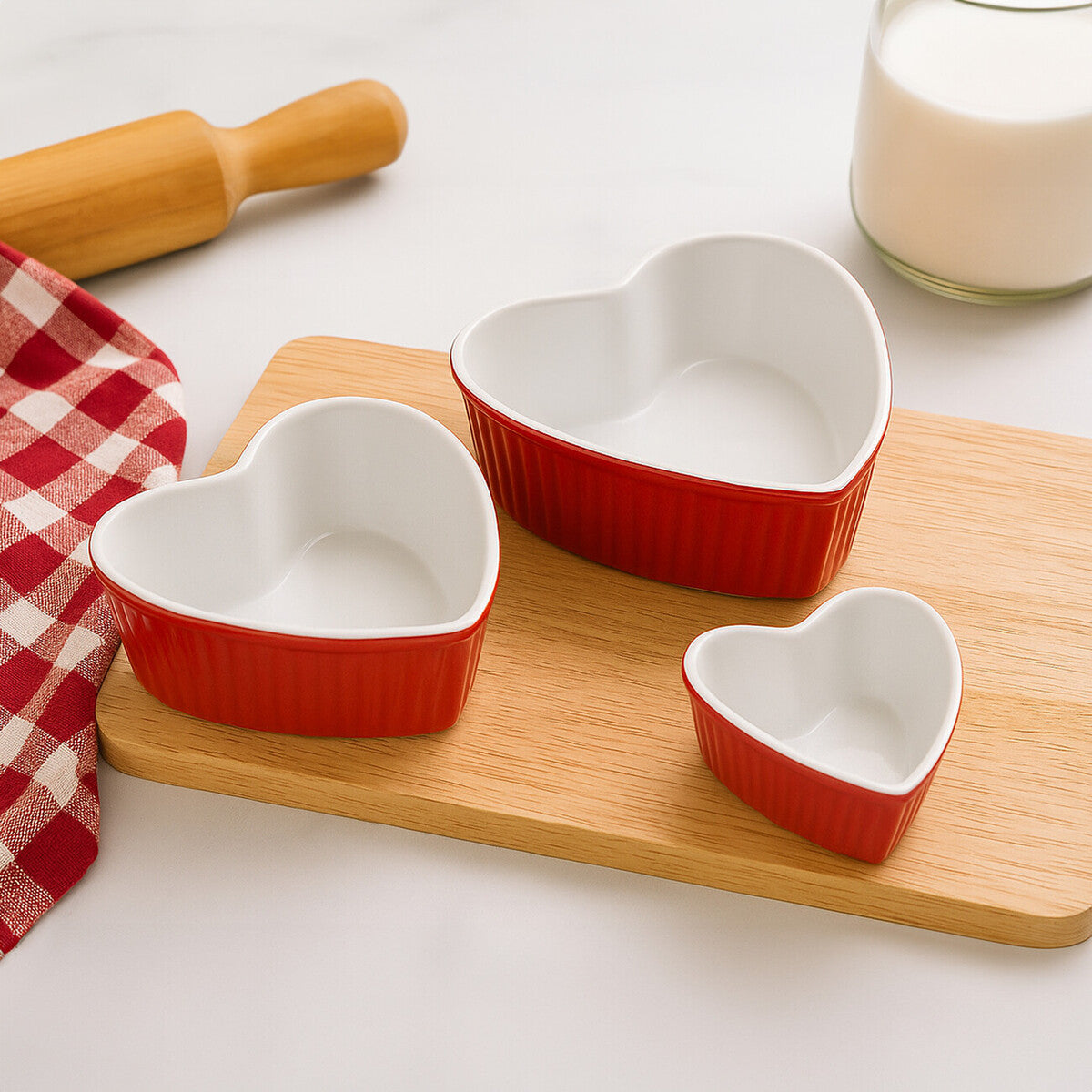 Red Set of 3 Heart Shape Oven Dishes | Amour