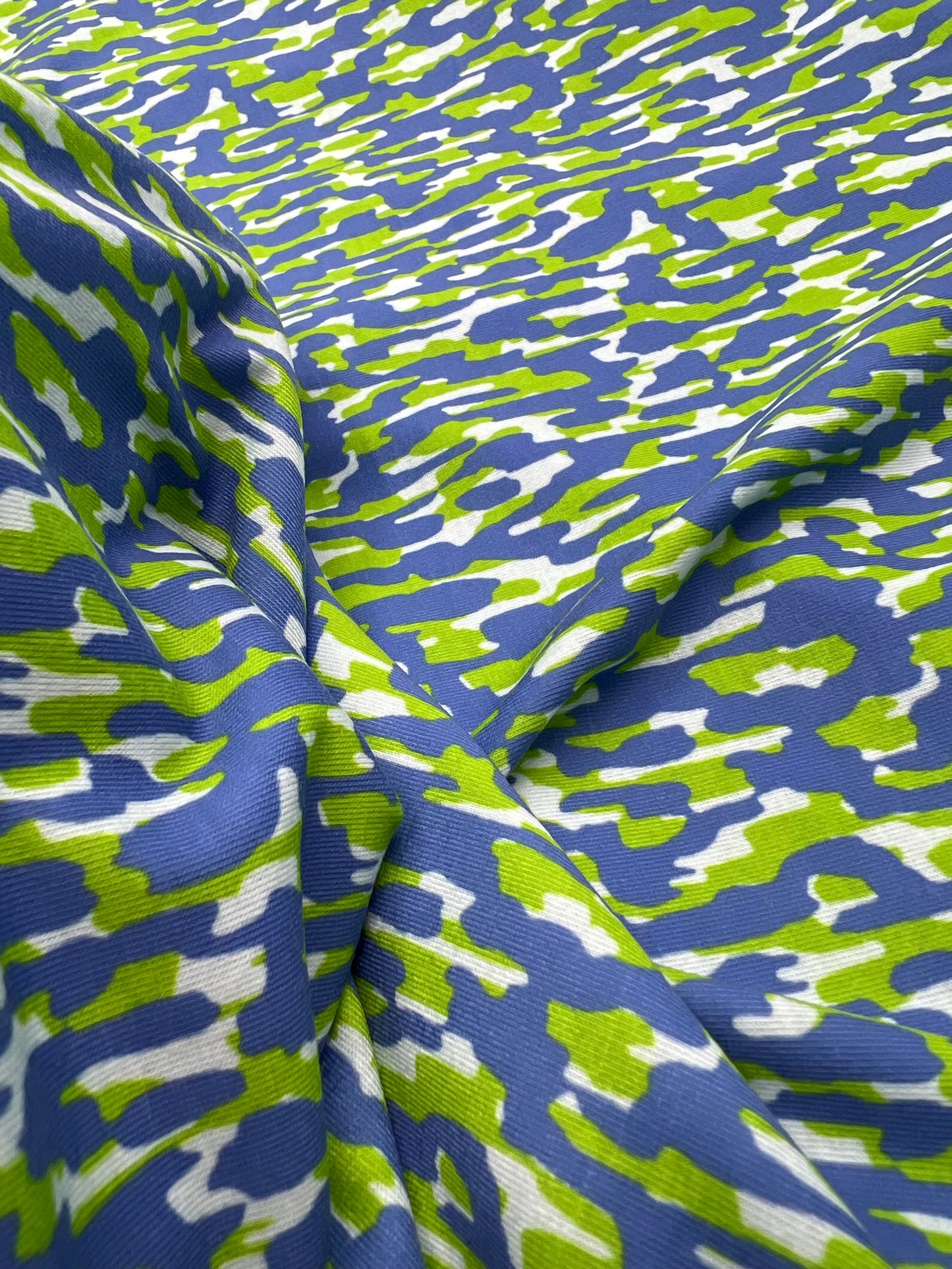 Blue Green Multi Mix Print Spun Poly Stretch Fabric