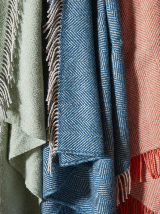 Herringbone Pure New Wool Throw - Teal/Hazel