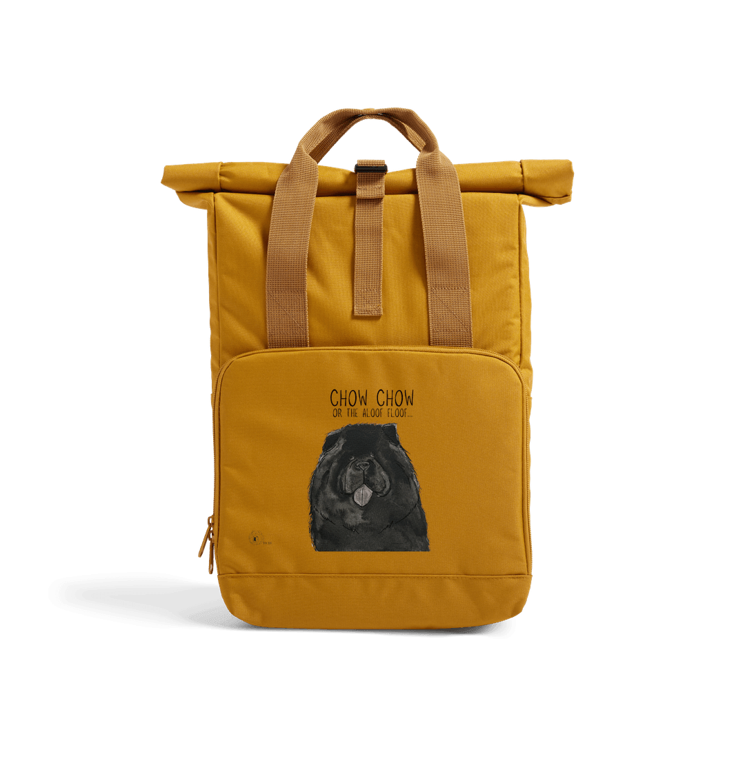 Black Chow Chow Chic: Aloof Floof Roll-Top Backpack