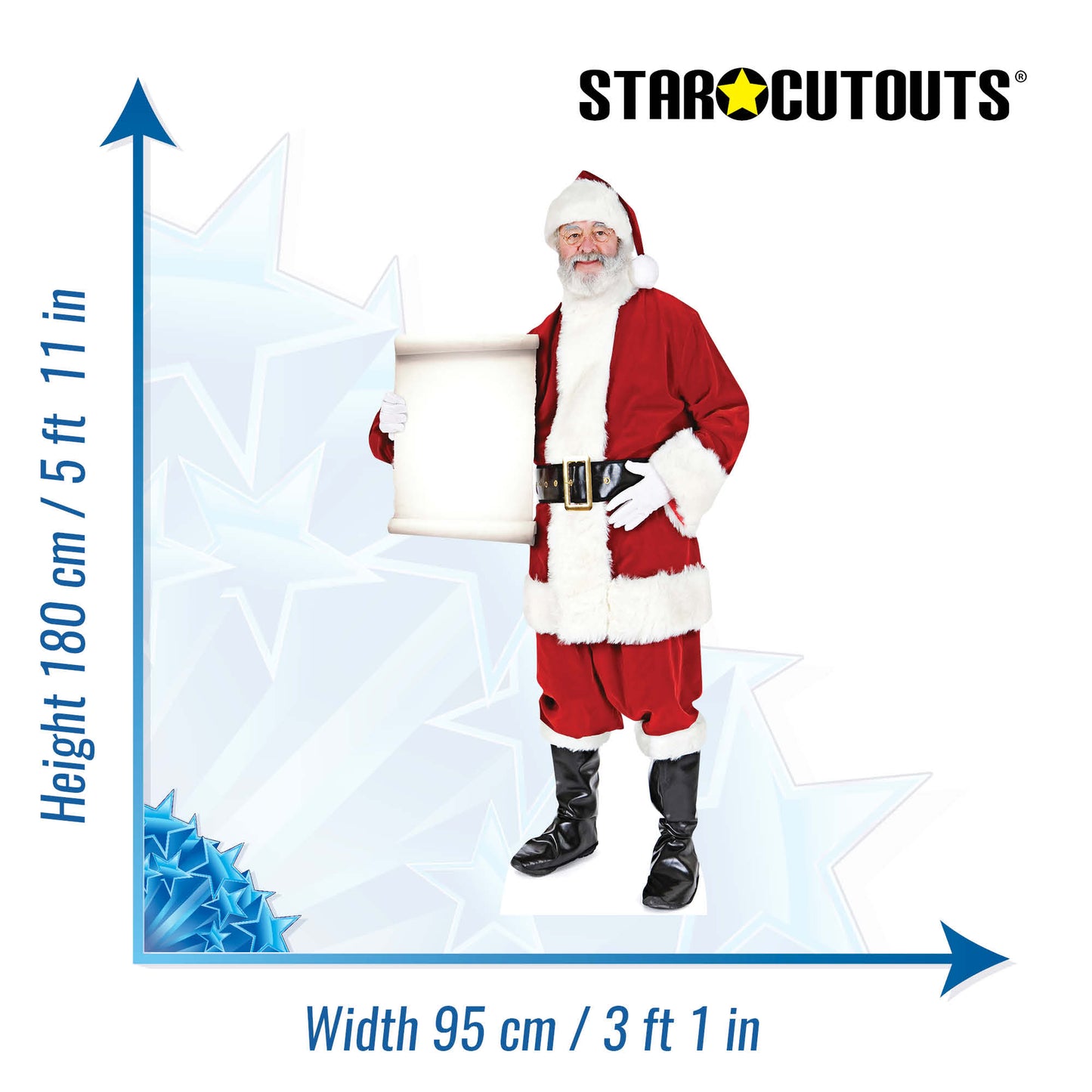 SC015  Santa Claus Father Christmas with Small Sign Cardboard Cut Out Height 180cm