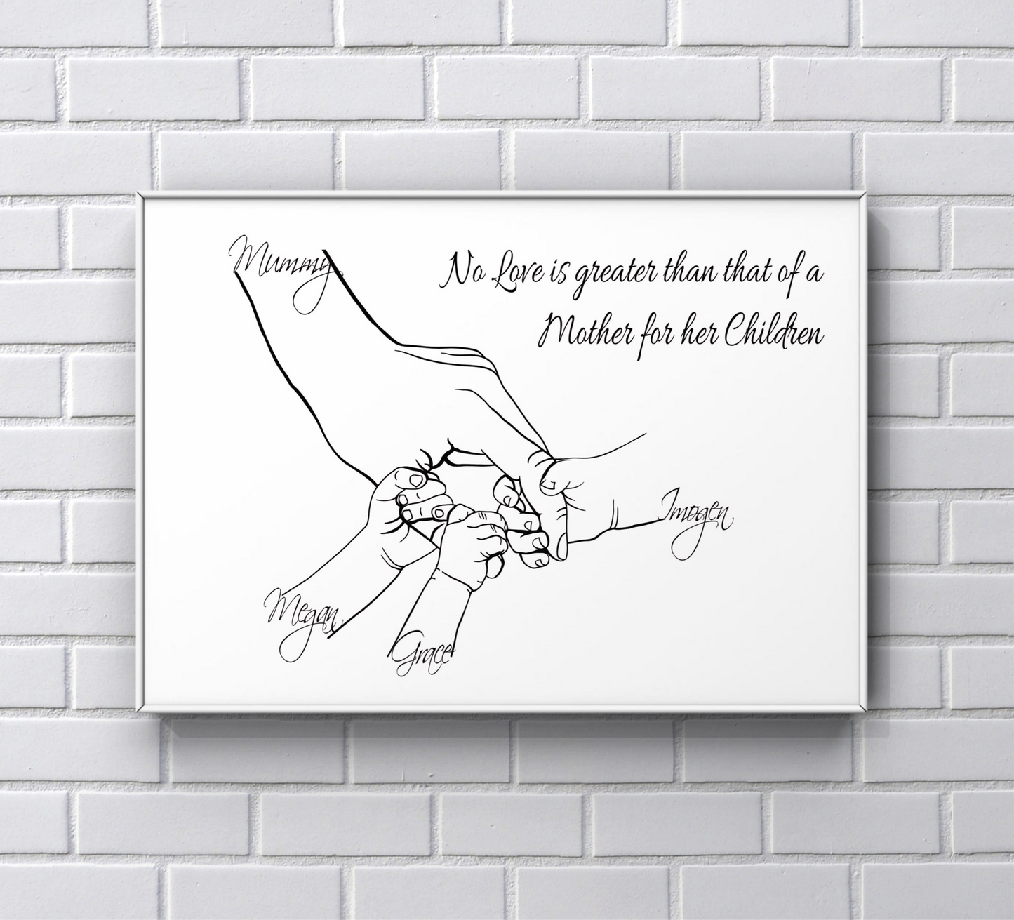 Personalised Mummy hand 3 children A4 Print UNFRAMED