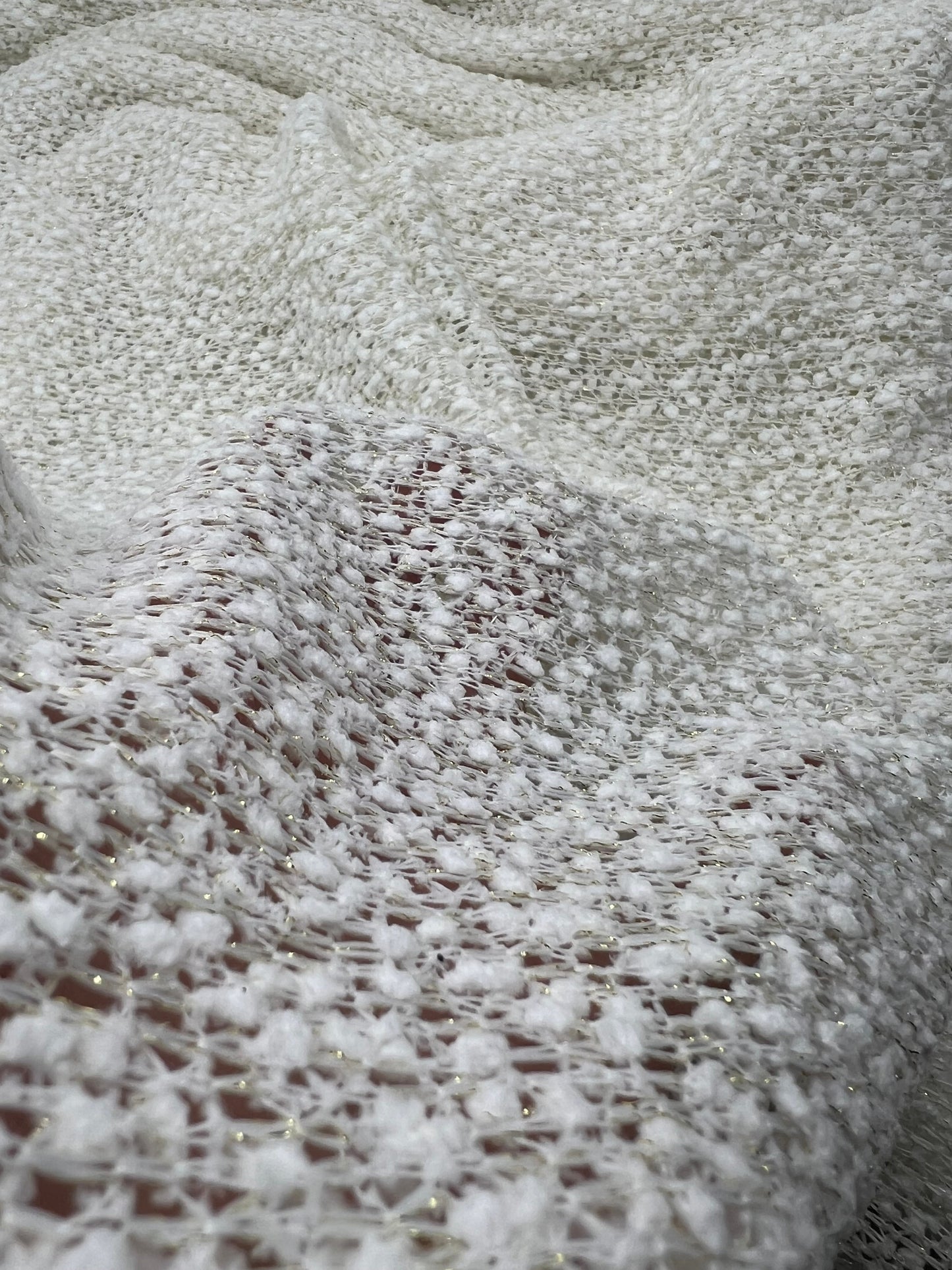 Ivory Boucle Metallic Thread Knit Fabric 2 Way Stretch Fabric
