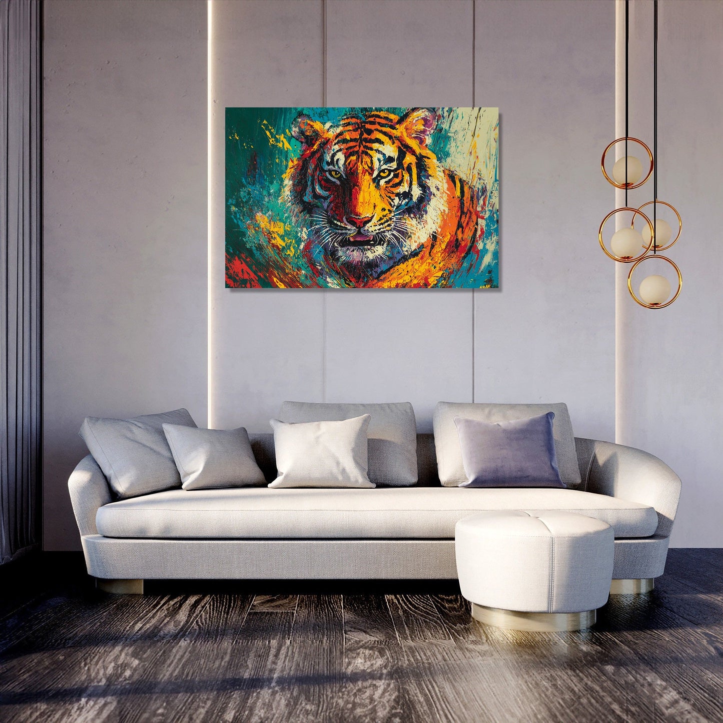 Fierce Tiger on Green Canvas