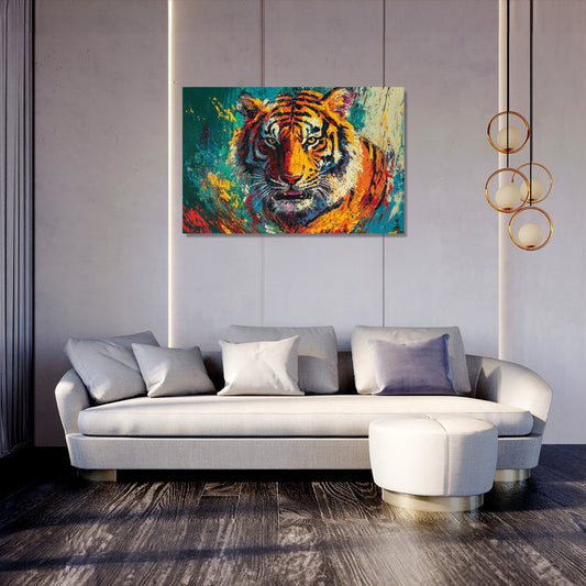 Fierce Tiger on Green Canvas