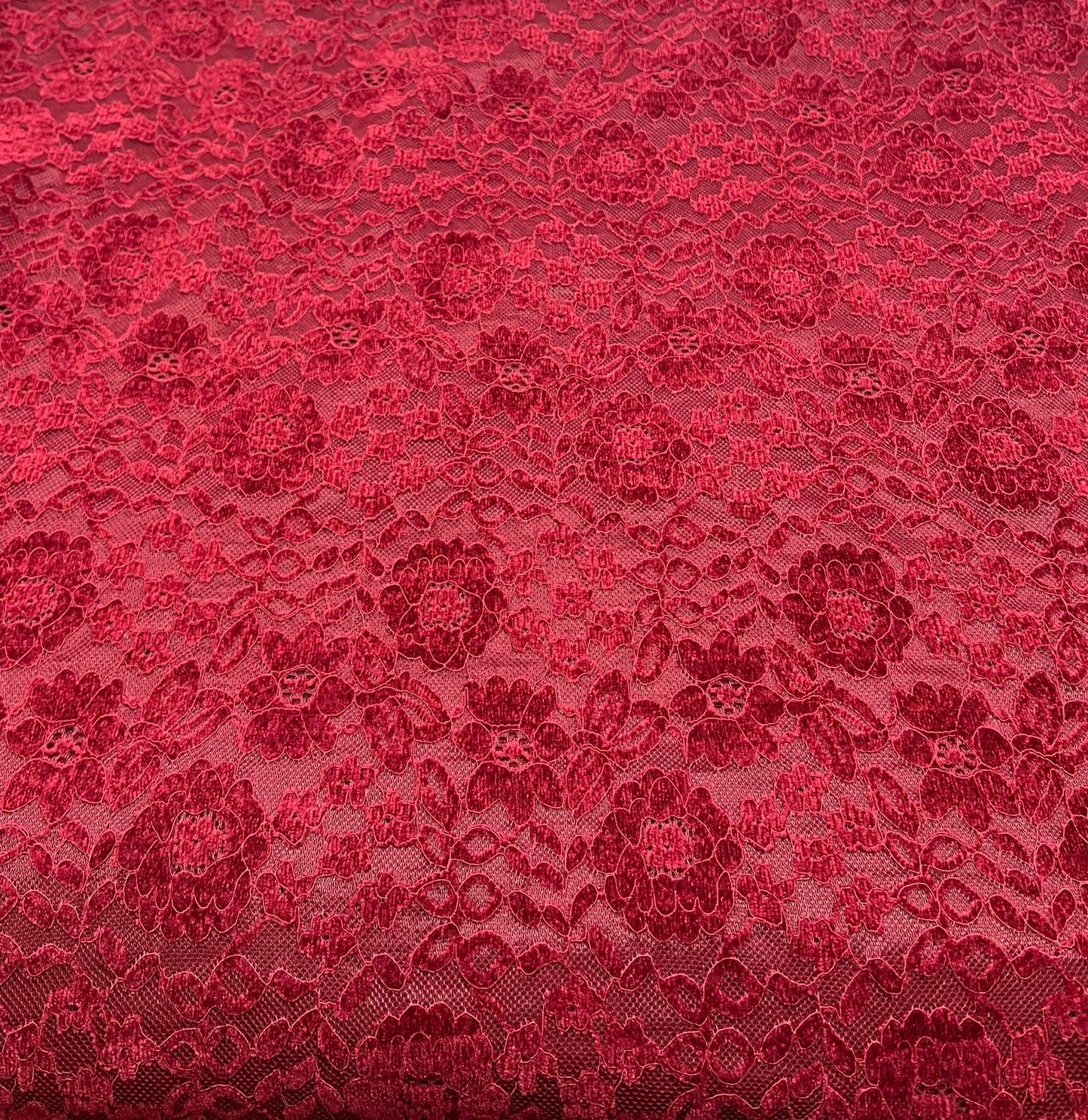 Burgundy Embossed Textured Scalloped Edge Floral Lace Fabric Stretch
