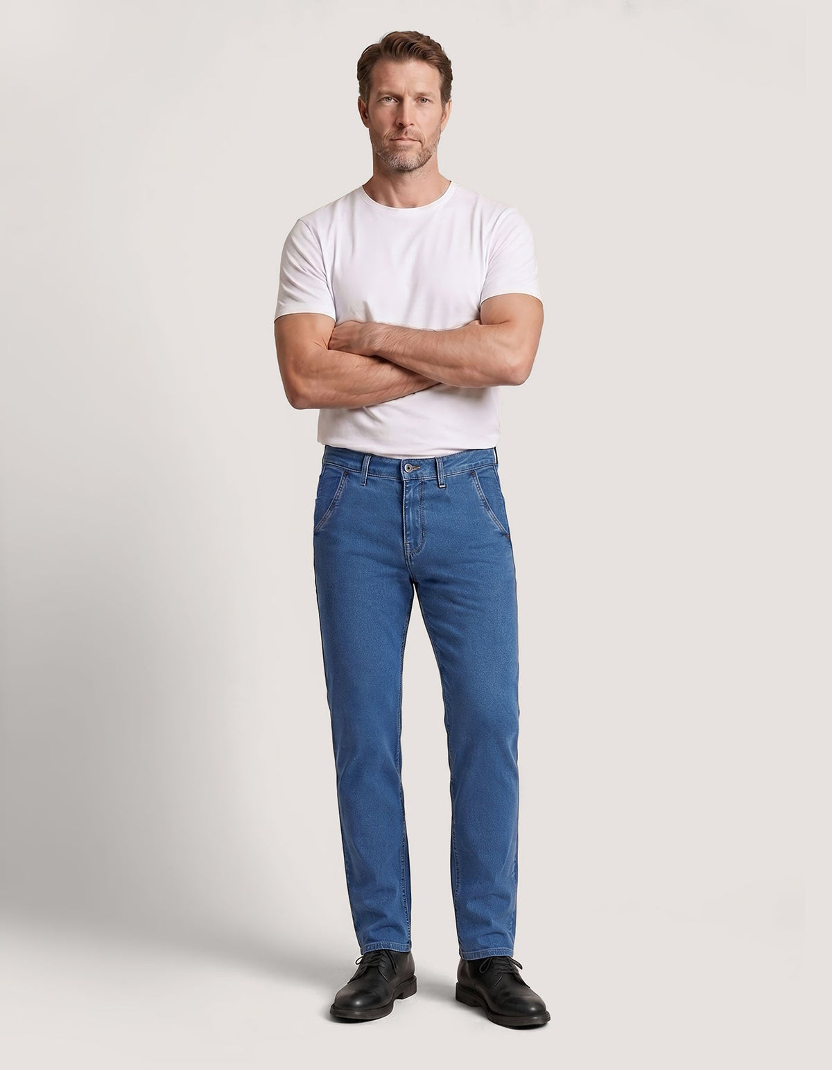 Medium Blue Traveler Jeans - Secure Button Down Back Pocket