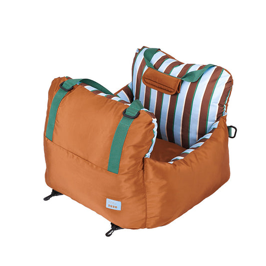 zeze Striped Pet Car Bed — Oxford Fabric Travel Seat with Carry Handles