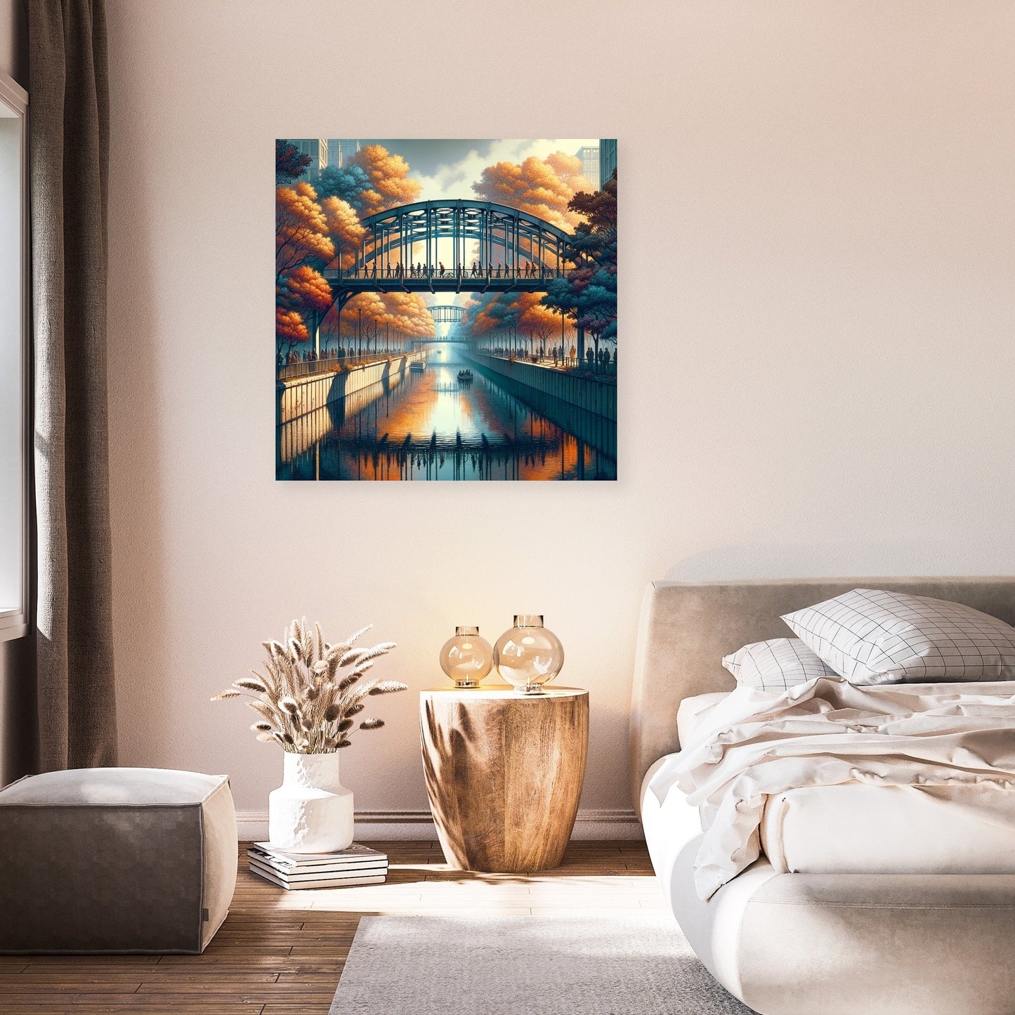 Autumn Urban Bridge Canvas