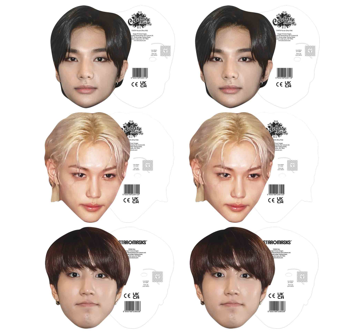 CMP21 Stray Kids  Six Cardboard Face Masks  - 2 x Felix, 2 x Han, 2 x Hyunjin