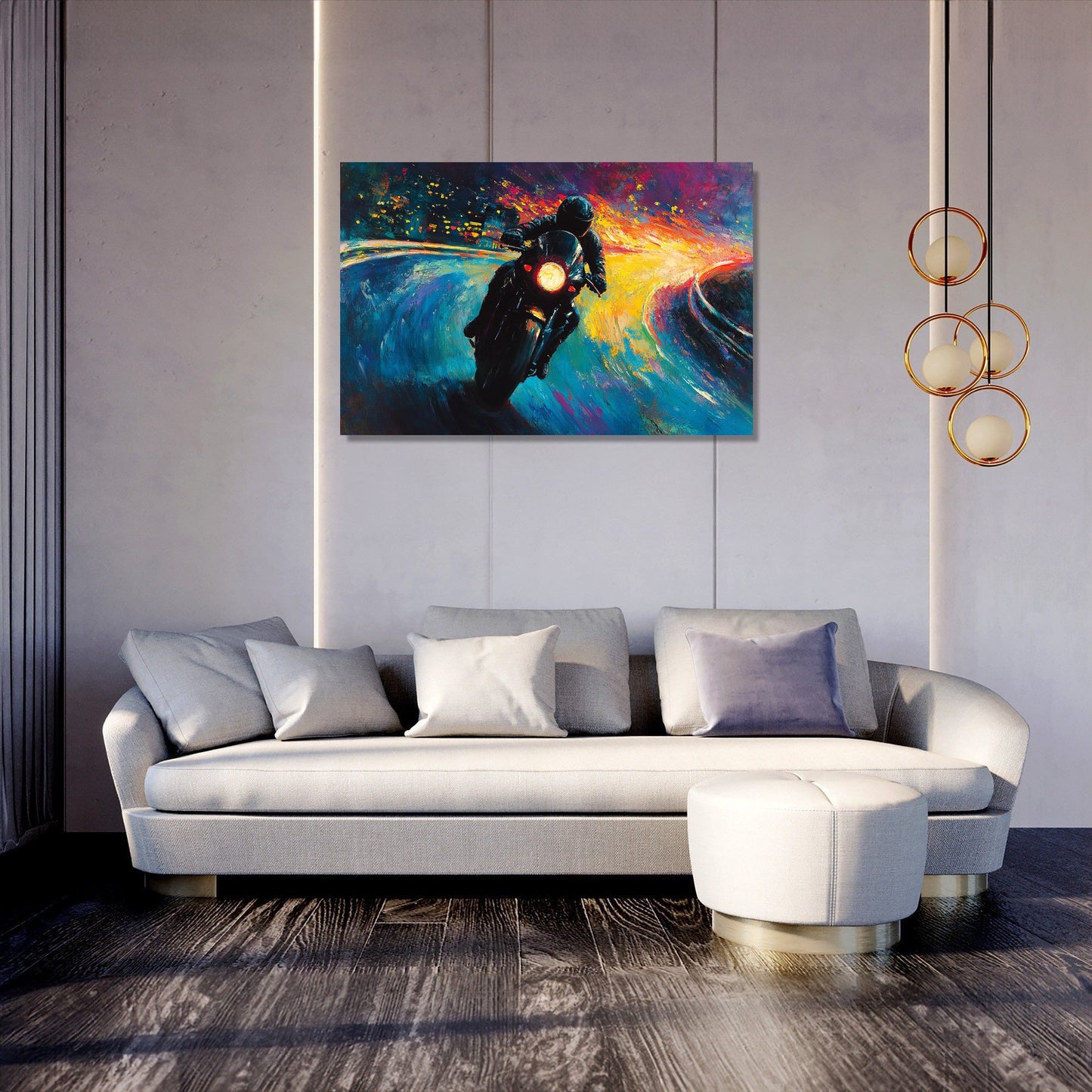 Motorcyclist's Neon Journey Canvas