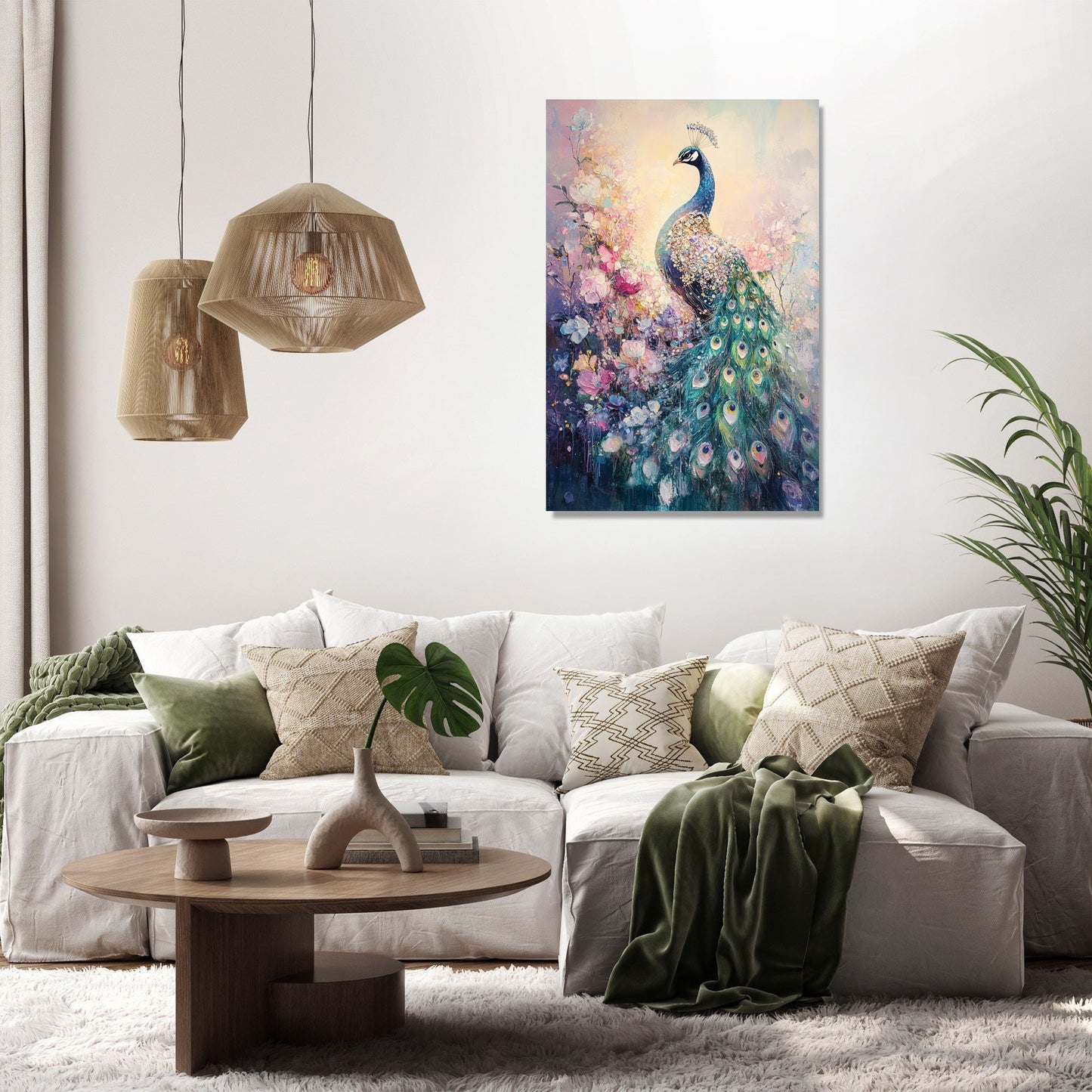 Jewel-Clad Peacock Canvas