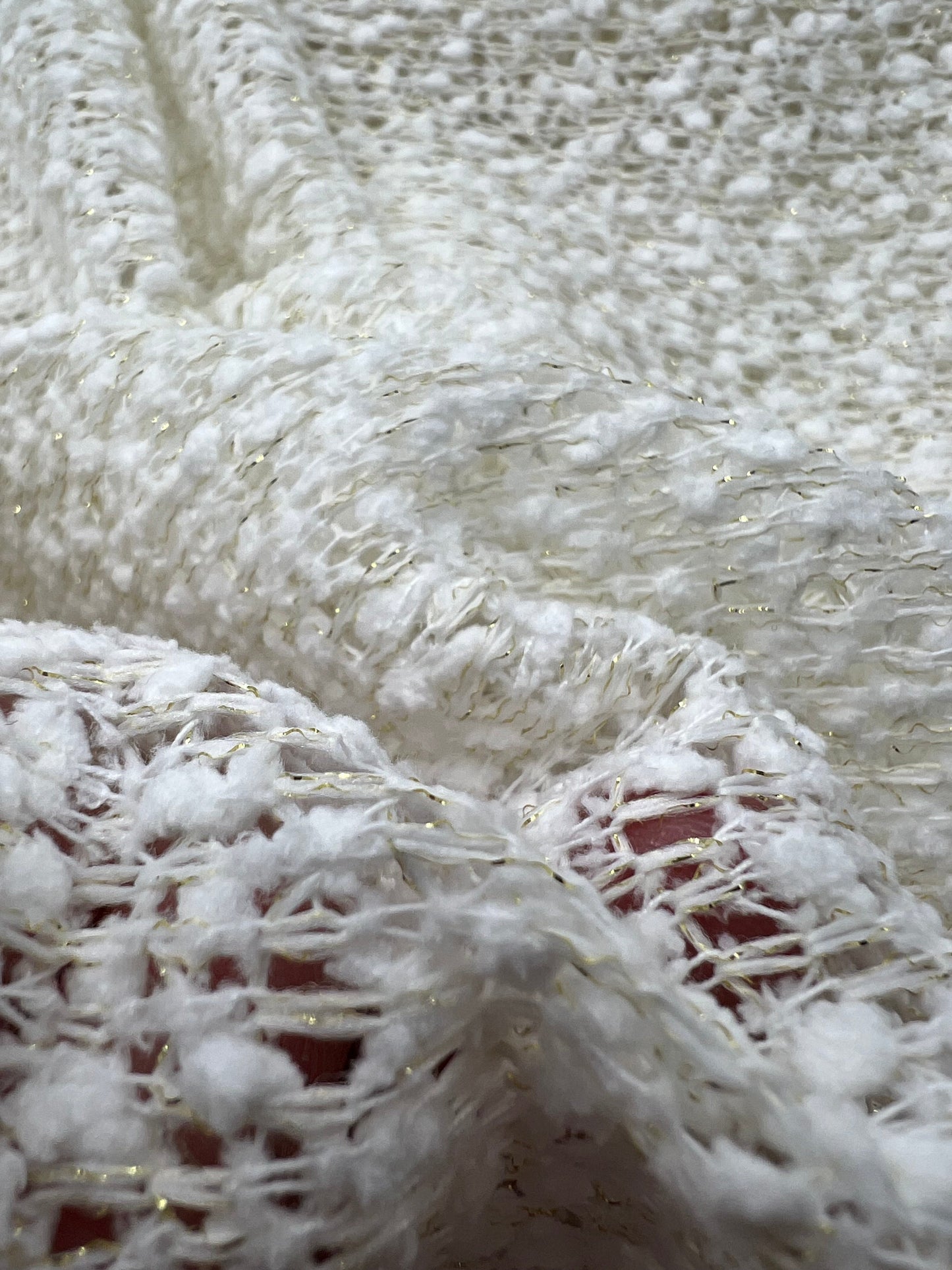 Ivory Boucle Metallic Thread Knit Fabric 2 Way Stretch Fabric