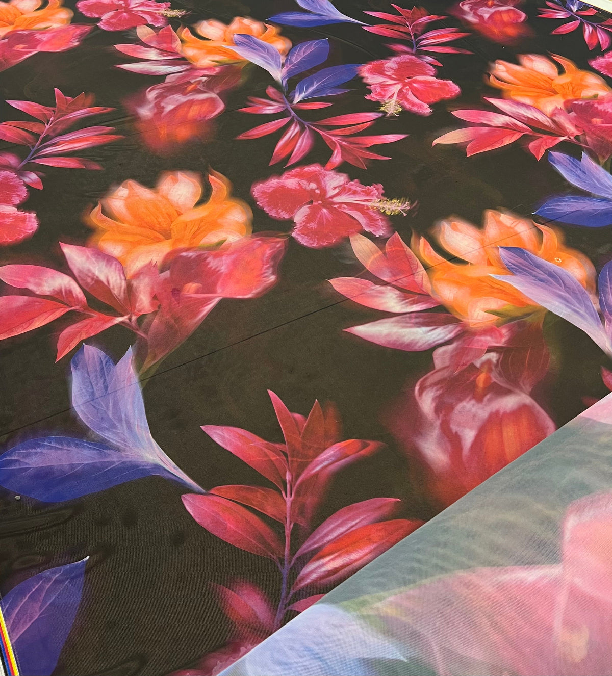 Large Black Floral Print Mesh Fabric Stretch
