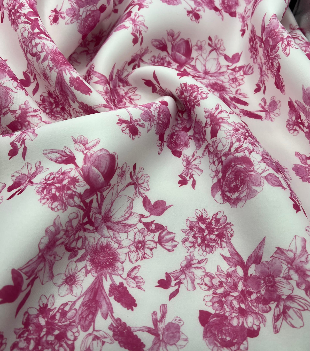 Pink Flower Scuba Foam 3D Mono Jersey Fabric 2 Way Stretch