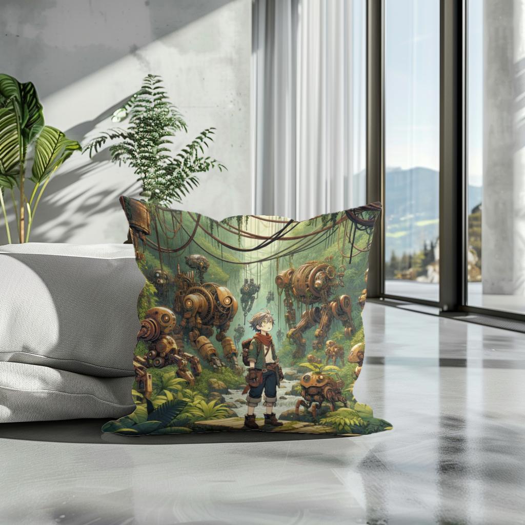 Robotic Wilderness Adventure Cotton Cushion