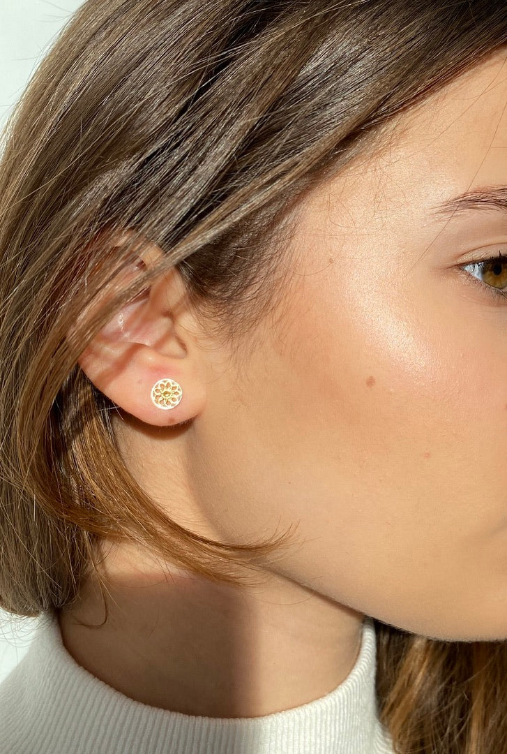 Mandala Gold and Silver Stud Earrings