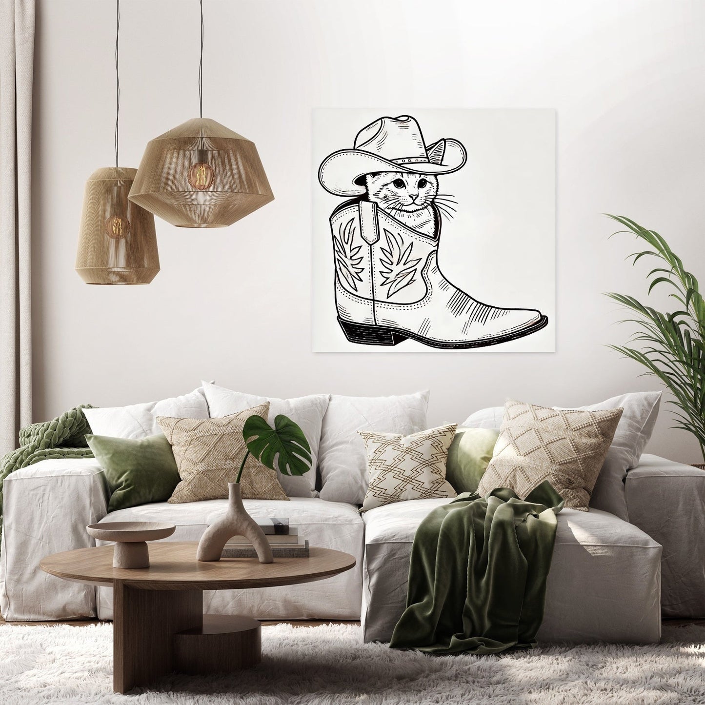 Whimsical Cat in Cowboy Boot Canvas
