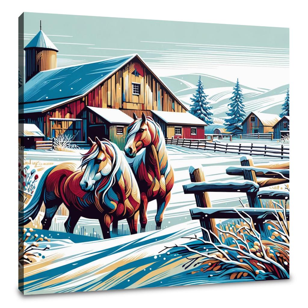 Whimsical Winter Farm Canvas