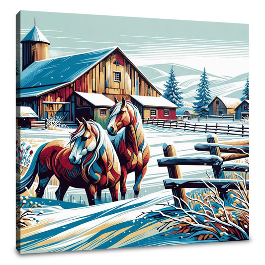 Whimsical Winter Farm Canvas
