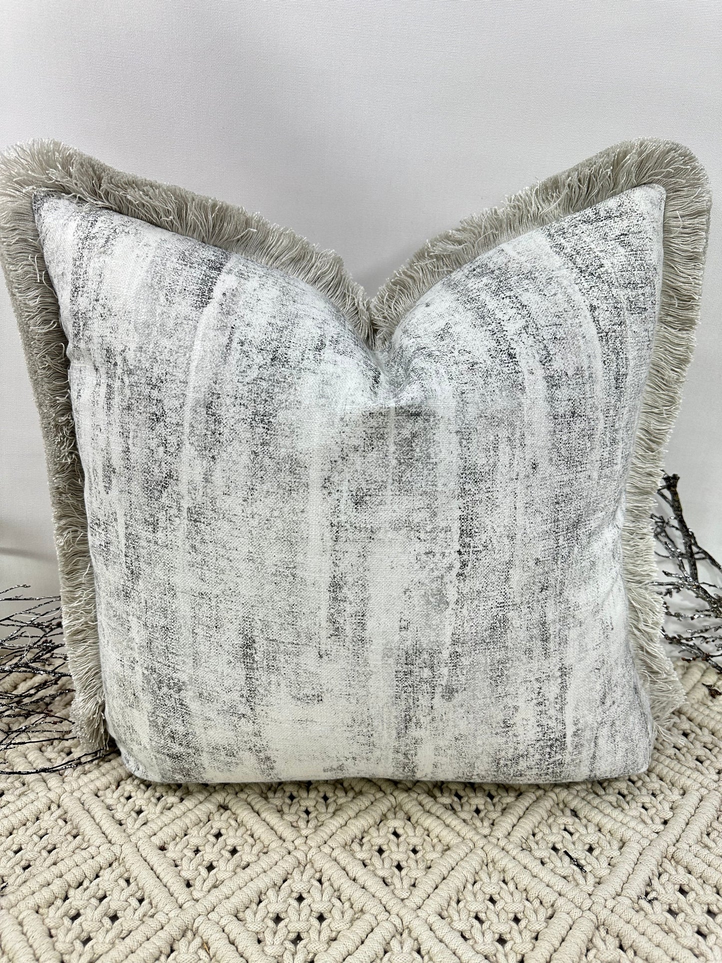 The Couture Cushion - The Fringed Silver Anderson - Style No. 175