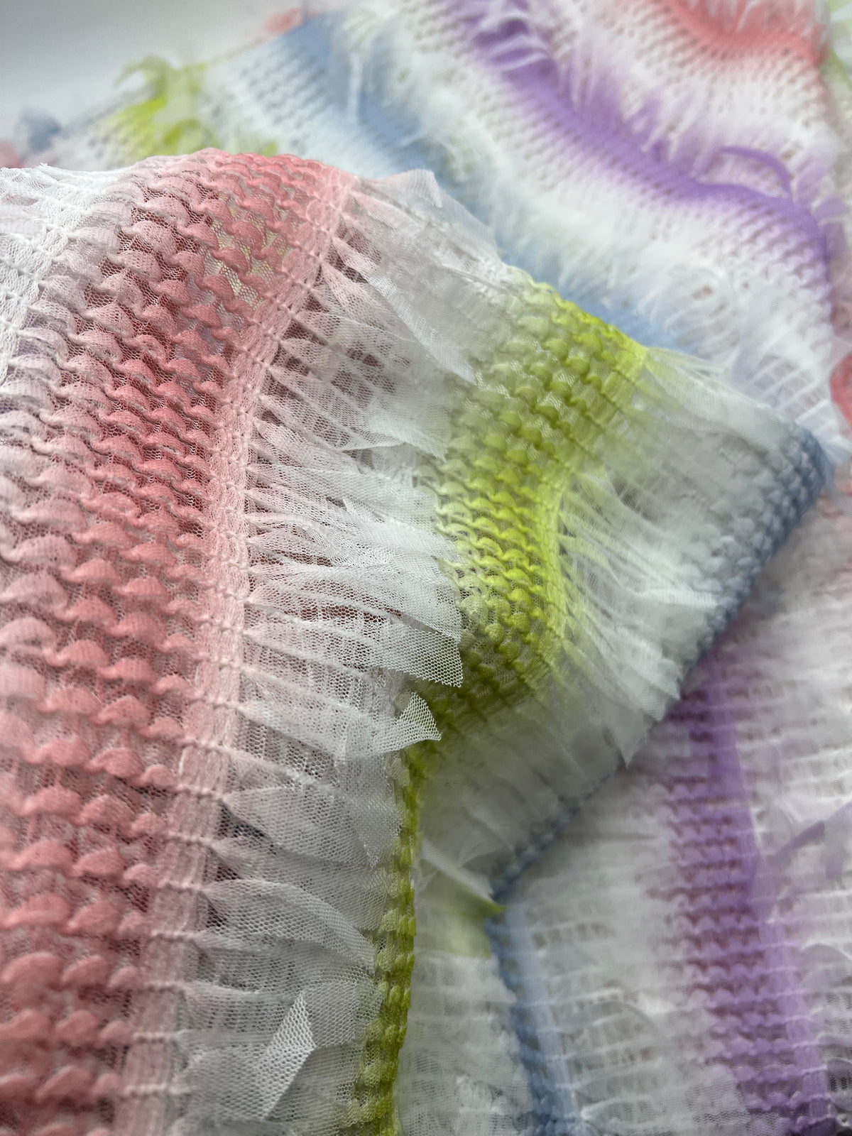 Multi Stripe Textured Mesh Tassel Fabric 2 Way Stretch