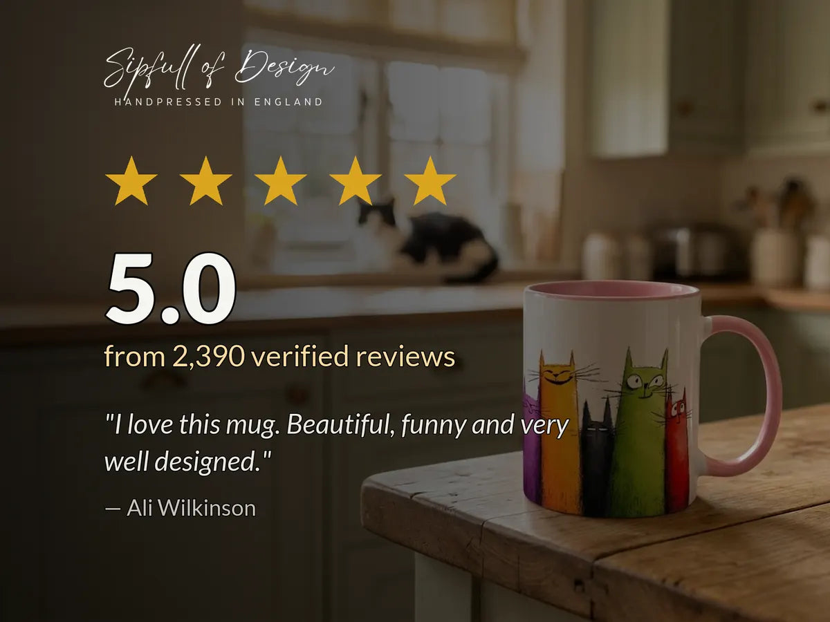 Colourful Tall Cats Mug | Playful Cat Lover Gift