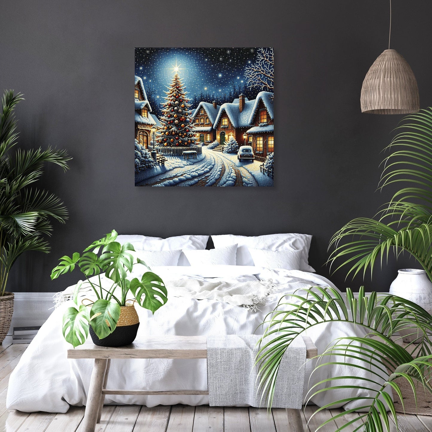 Winter's Melancholy Village Canvas