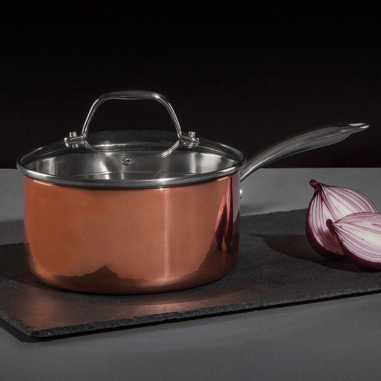 Minerva Copper Finish 18cm Saucepan with Lid