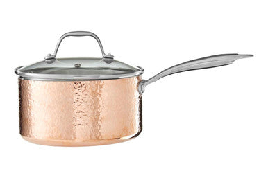 Copper Finish Large 20 Cm Hammered Saucepan with Lid | Minerva