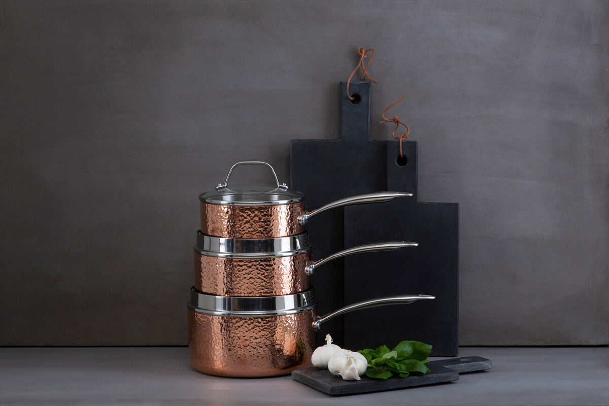 Copper Finish Large 20 Cm Hammered Saucepan with Lid | Minerva
